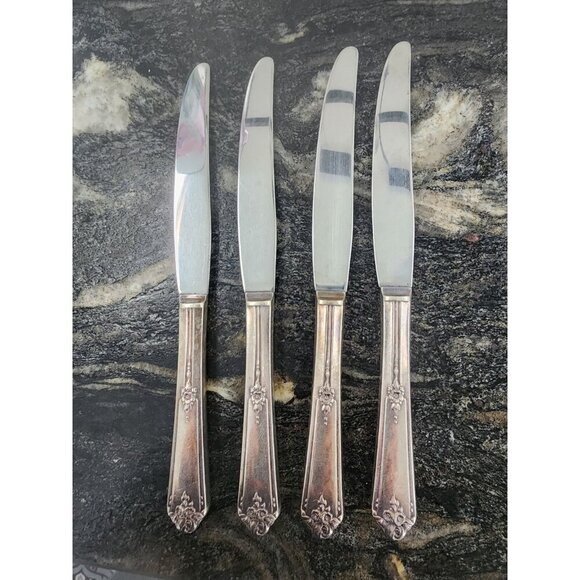 Oneida Community Tudor Plate Sweet Briar silverplate Dinner Knife 9" Lot of 4 - Picture 2 of 2
